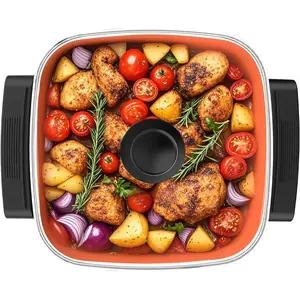 Electric Skillet and Frying Pan with Glass Lid, 12"x12" Copper Nonstick Electric Pan for Cooking, 1500W Power, Cool Touch Handles, Adjustable Temperature, PTFE & PFOA Free