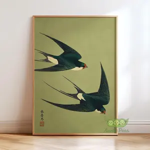 Vintage Swallow Bird Wall Art,  Flying Swallow Print, Classic Nature Decor, Japandi Poster | Framless Poster H