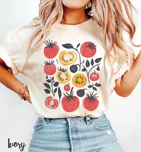 Comfort Colors Tomato Tshirt, Cute Whimsical Tomato Garden Print Tee, Vegetable Garden Gift, Tomato Girl Aesthetic Cottagecore Vegetable Fruit Vegan Gifts