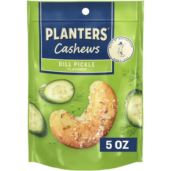 Crunchy Dill Pickle Flavored Cashews - Protein-Packed Savory Clean Snack, 5 Oz Bag, Pack of 1, Ideal for Snack Time, Party Option, High Protein, Great Protein Snacks