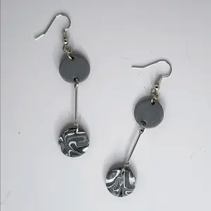 Gray Polymer Clay Fishhook Dangly Earrings