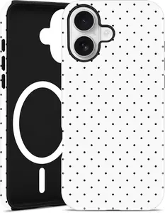 Jusy Matte Polka Dot Magnetic Phone Case, Compatible with MagSafe Chargers, Fits iPhone 16, Hard PC + Soft TPU Protective Cover, Cute Aesthetic Design for Women Girls - White