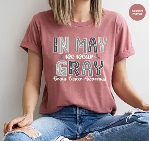 Brain Cancer T-Shirt, Awareness Month Clothing, Brain Cancer Gifts, In May We Wear Gray Shirt, Leopard Print Cancer Shirt, Cancer Gifts