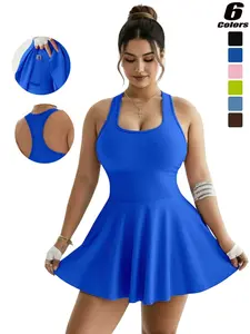 Women's Summer Sports Tennis Running Dress, Inner Shorts One-Side Pocket, U-Neck Strap Removable Padding, Yoga Tennis Skirt, Outdoor Casual Fashion Dress, Tennis Athletic Dress, Tennis Attire, Workout Dress