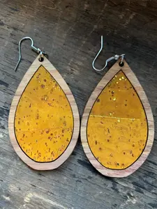Mustard Yellow Cork Wood Teardrop Earrings
