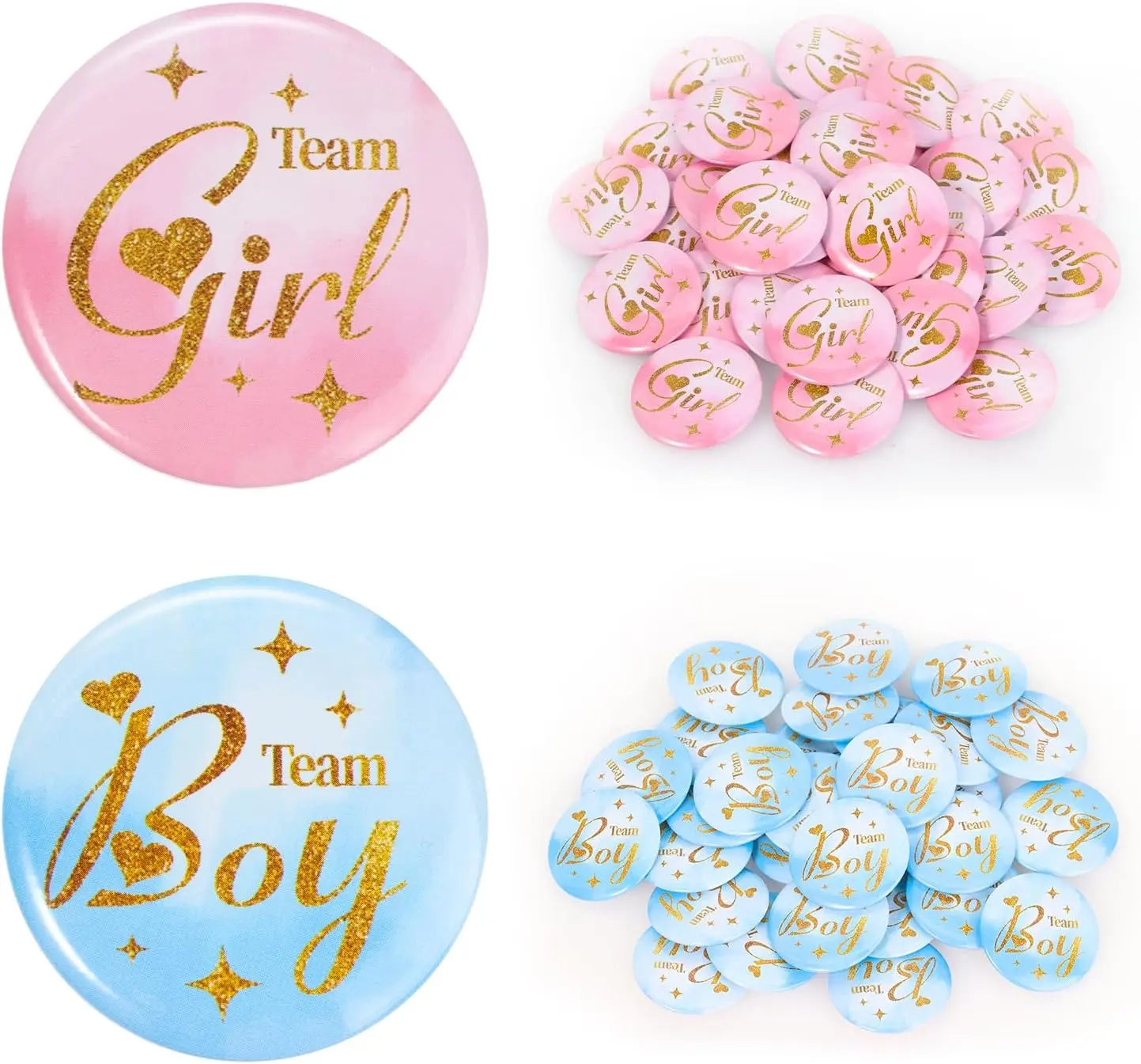 60Pcs Colorful Unisex Plastic-Metal Team Boy/Girl Gender Reveal Button Pins (4.4cm/1.75in) - 60 pcs party fun, Gifts, Festive Home & Party Supplies Decorations, Team Boy/Girl Pins