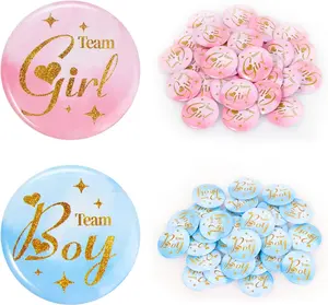 60Pcs Colorful Unisex Plastic-Metal Gender Reveal Button Pins, 4.4cm/1.75in, Team Boy/Girl Party Favors, Festive Decorations & Home Supplies Gifts