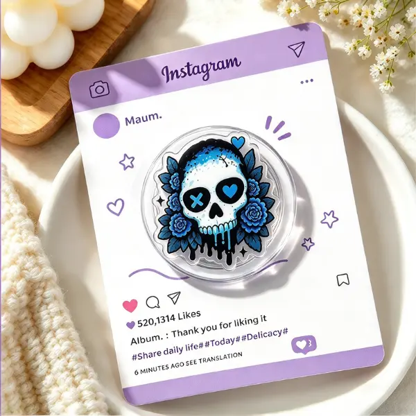 Gothic Blue Rose Skull MagSafe Phone Grip, Cute Heart Eye Skull & Dripping Floral PopSocket, Aesthetic Dark Romance Phone Accessory