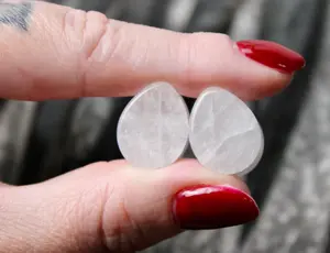 Natural Crystal White Quartz Teardrop Plugs Pair, Unique Crystals Jewelry Accessories, 6mm-25mm Sizes for Ear Piercings