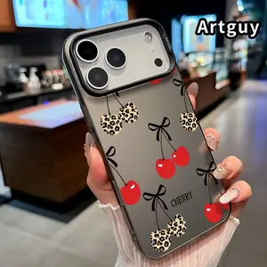 Phone Case for iPhone 17 16 15 Pro Max 14 Plus E 13 12 11 X Air XS XR Cherry Bow Pattern Shockproof Silicone PC Back Protective Smartphone Cover