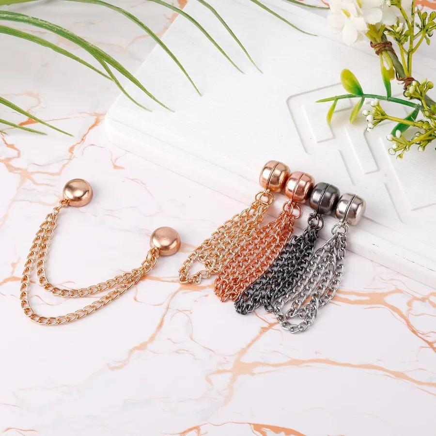 8 Pack Multi-Function Magnetic Clothing Clips with Chain, Metal Button Fixing Pins for Scarf Trouser Skirt Leg Cuff Shirt
