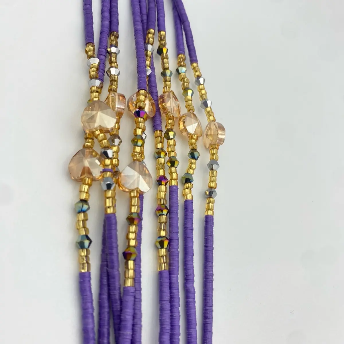 Vinyl Waist Bead (Purple) – African Clay Waist Beads, Body Jewelry – Tie-On (45”-50”) – Add to Cart, Buy Now – Handmade & Stylish – Price Per Waist Bead