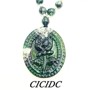 Natural Handcarved Jade Rose Flower Pattern Pendant Blue Water Jade Collectible For Daily Wear