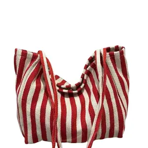 Striped Tote Bag - Red and White Striped Design Tote Bag as shown