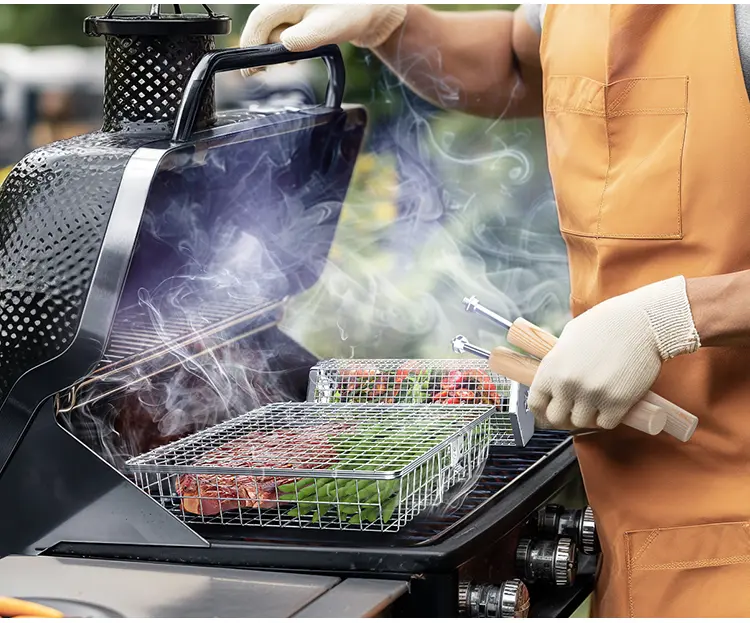 Product Introduction of Ivtivfu Grill Basket Set 2PCS with Removable Beech Wood Handle 304 Stainless Steel Heavy Duty Rectangular & Hexagon BBQ Tools for Vegetable Shrimp Outdoor Camping Kitchen Barbecue Cooking Gifts for Men Dad Husband - Utensils Cover 13