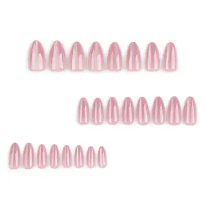 1. 24pcs Medium Nude Cat Eye Nail Stickers Set, Includes 1 Adhesive Sticker Sheet & 1 Mini Nail File, Easy DIY Nail Art Supplies For Home Use, Suitable For Daily Wear, Cute False Nails For Women Girls