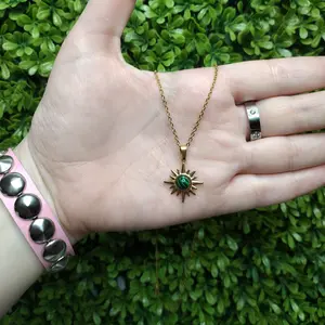 LIZA Collar De Cadena Dorada With Green Vintage Star Pendant Stainless Steel Chain Women's Fashion Jewelry