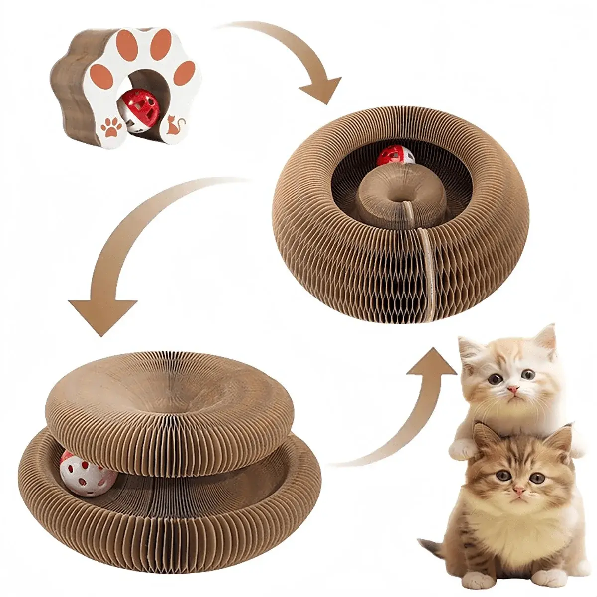 Foldable Cat Scratching Pad with Bell Cardboard Toy for Indoor Cats & Kittens