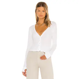 Michael Lauren Ricardo Long Sleeve Crop Cardigan in White