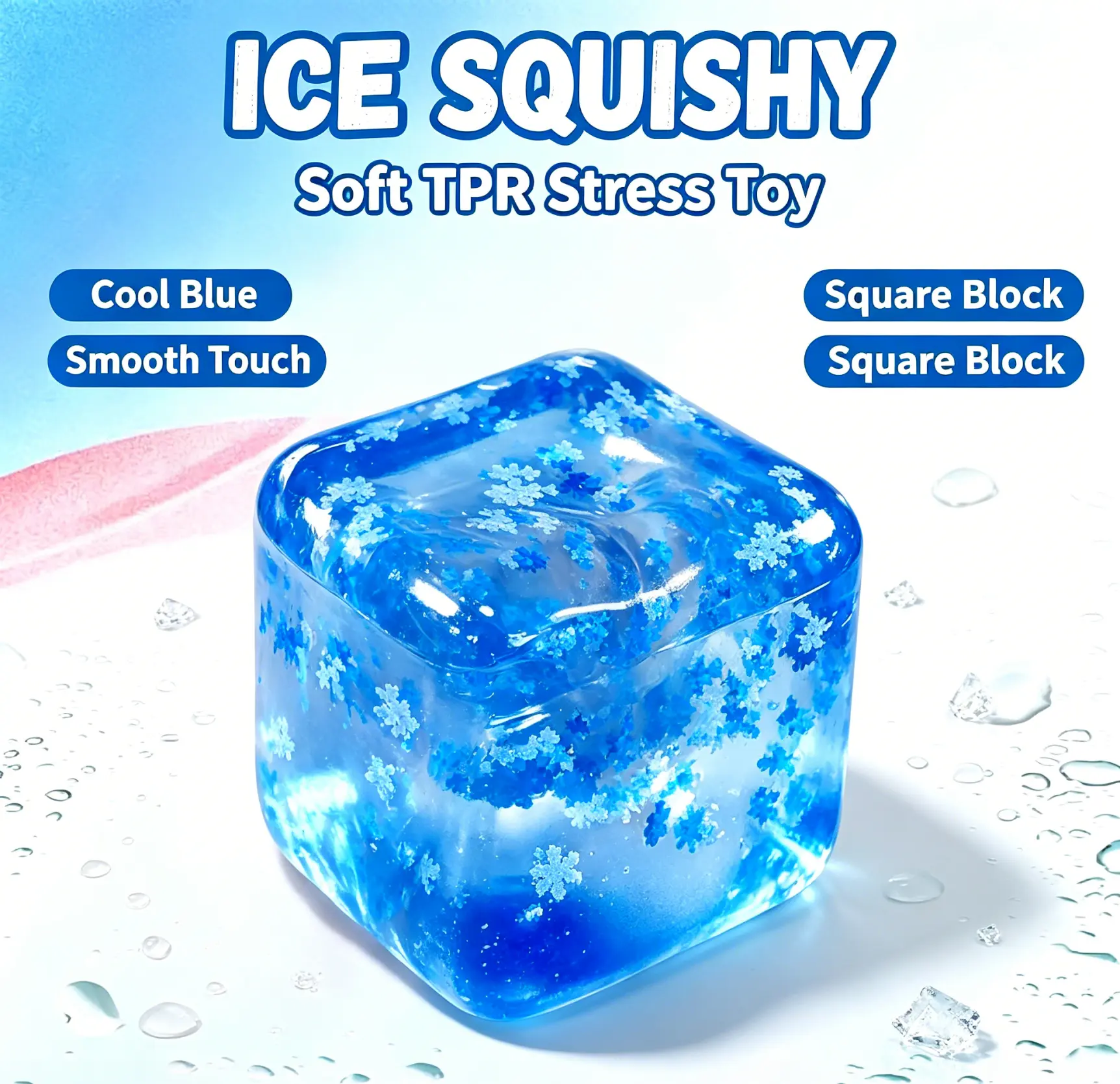 Stress Relief Toy Squishy Slow Rising Ice Cube Squishy Transparent TPR Snowflake Ice Block Squeeze Fidget Toy Soft Clear Squishy Stress Ball For Kids Adults Anxiety Office Desktop Decompression