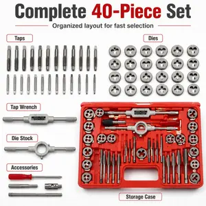 40PCS Tap and Die Set, Metric Size Standard M3 to M12, Threading Tool Set for Cutting External and Internal Threads with Adjustable Handles, Complete Accessories and Storage Case