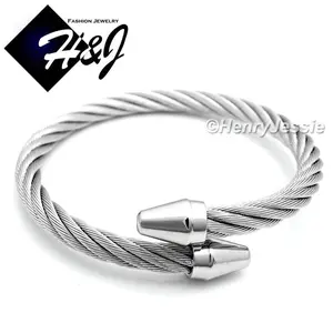 MEN WOMEN Stainless Steel Silver Twisted Cable Adjustable Cuff Bangle Bracelet