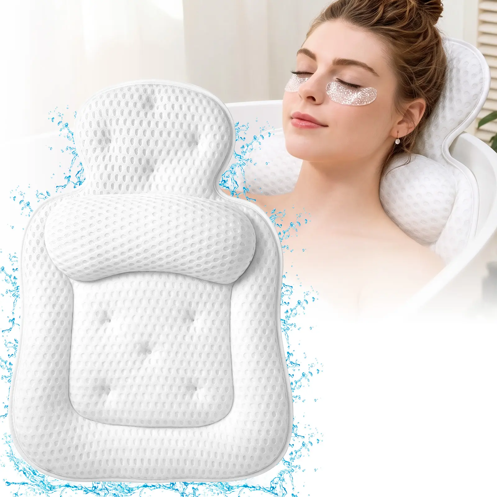Bath Pillows for Tub, Comfortable Bathtub Cushion for Head and Neck with Soft 3D Mesh Fabric and 42 Non-Slip Suction Cups, Relaxing Tub and Shower Accessories Spa Gift White Standard