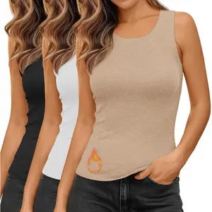 3 Pack Women's Thermal Sleeveless Frayed Fleece Tank Tops Warm Base Layer Undershirt Camisole Vest