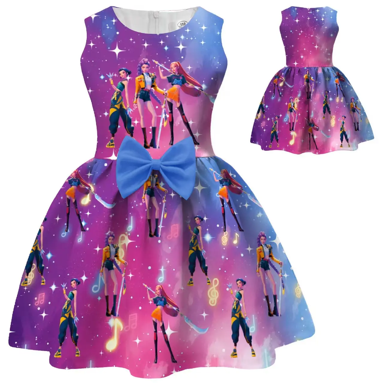 Girls' Printed Sleeveless A-Line Casual Dress, Summer Party Fashion for Kids Ages 4-14 Years, A-Line Dress