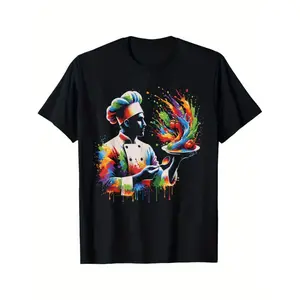 100% Cotton Colorful Chef Design with Splash Art, Kitchen Cooking Lovers T-Shirt