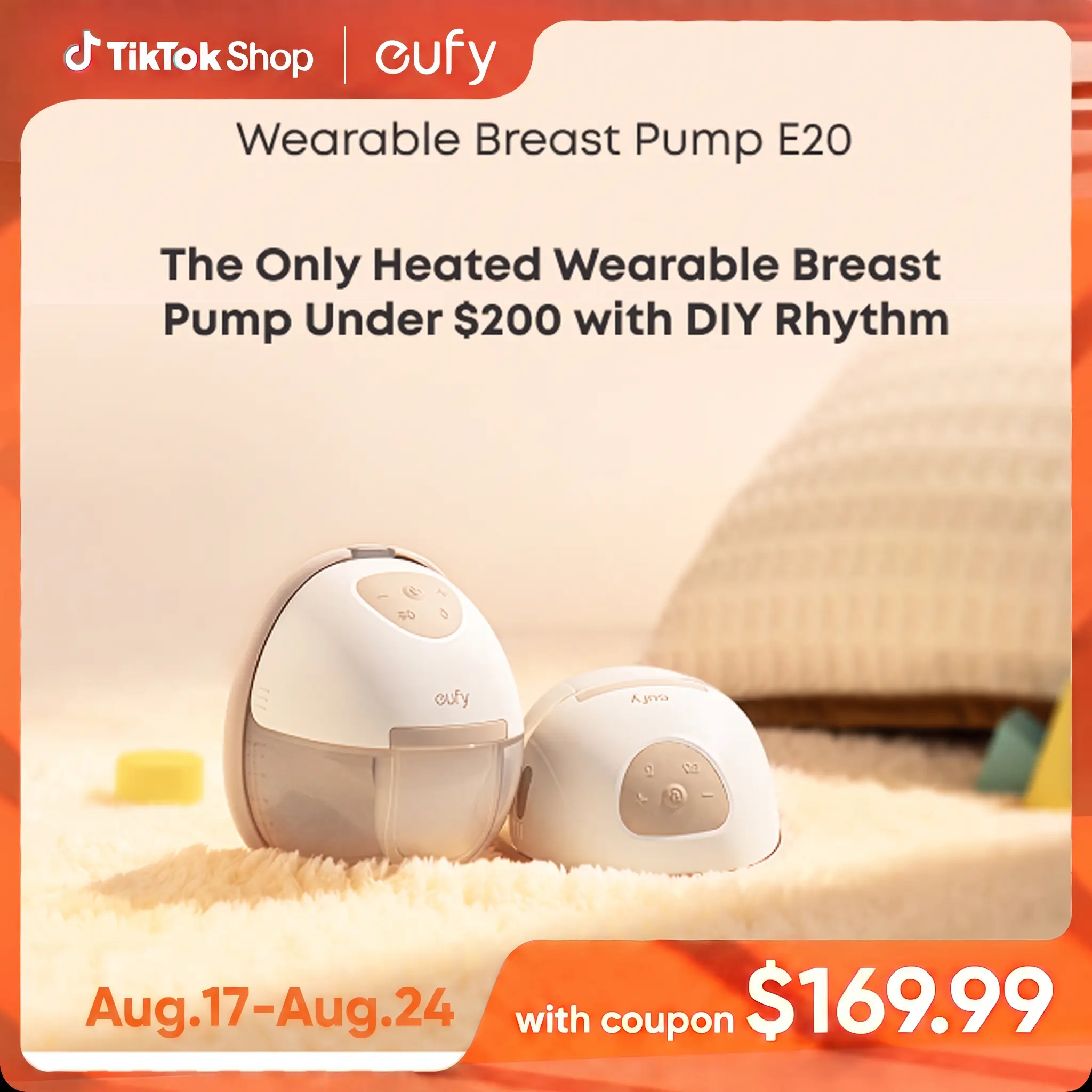 【Exclusive Bundle】eufy E20 Heated Wearable Breast Pump, 3 Heat Levels, Hands-Free Breast Pump with Innovative HeatFlow, Optimized Rhythm via App, Hospital-Grade Suction, Leakproof, Ultra-Slim and Quiet for in-Bra Use. FSA-HSA eligible