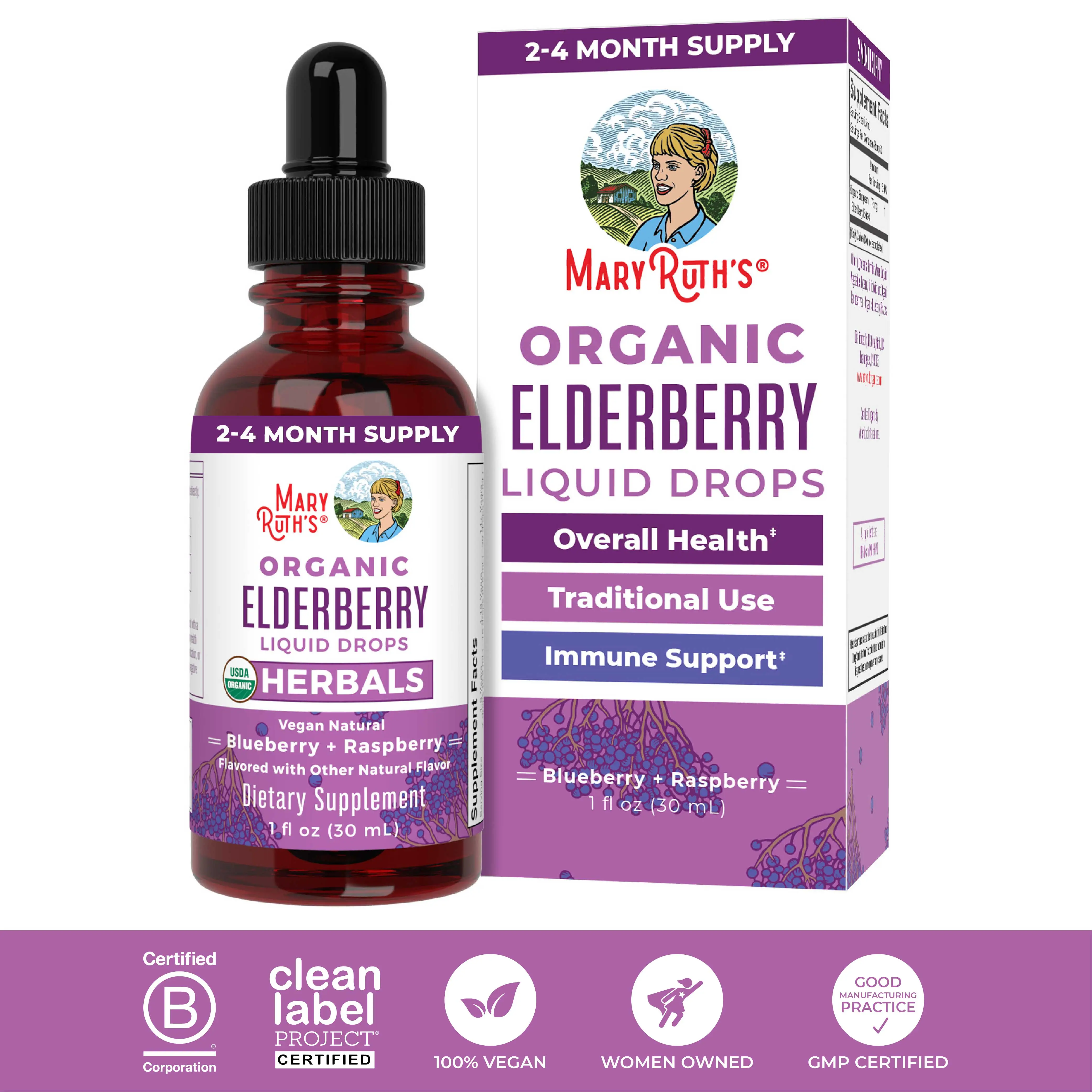 MaryRuth's Elderberry Drops - USDA Organic Elderberry Liquid Drops - Immune Support Supplement - Vegan - Non-GMO - Gluten Free - 1 Fl Oz