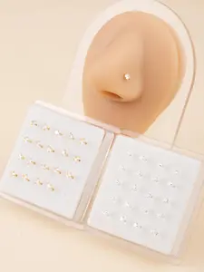 20 Pcs Copper Zirconia Nose Studs Set, Unisex Body Piercing Jewelry, Cool and Trendy Nasal Rings, Fashionable Nose Accessories