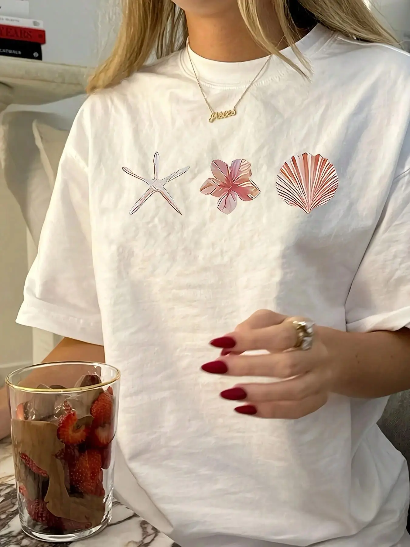 Vintage Coastal Starfish & Shell Graphic Tee | Retro Ocean Life Aesthetic T-Shirt | Trendy Summer Seaside White Top | Soft 100% Cotton Relaxed Fit Apparel | Minimalist Beach Vibes Streetwear | Casual Everyday Crewneck Outfit