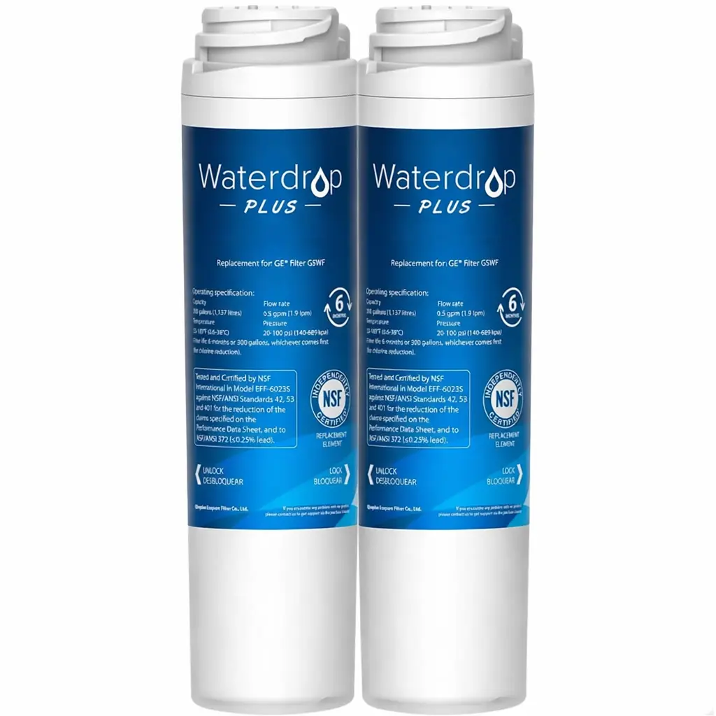 Waterdrop Plus WDP-GSWF Active Carbon Water Filters - GE GSWF Replacement Filters, NSF 401/53 Certified, 2-Pack, Active Carbon Filter Water Filters