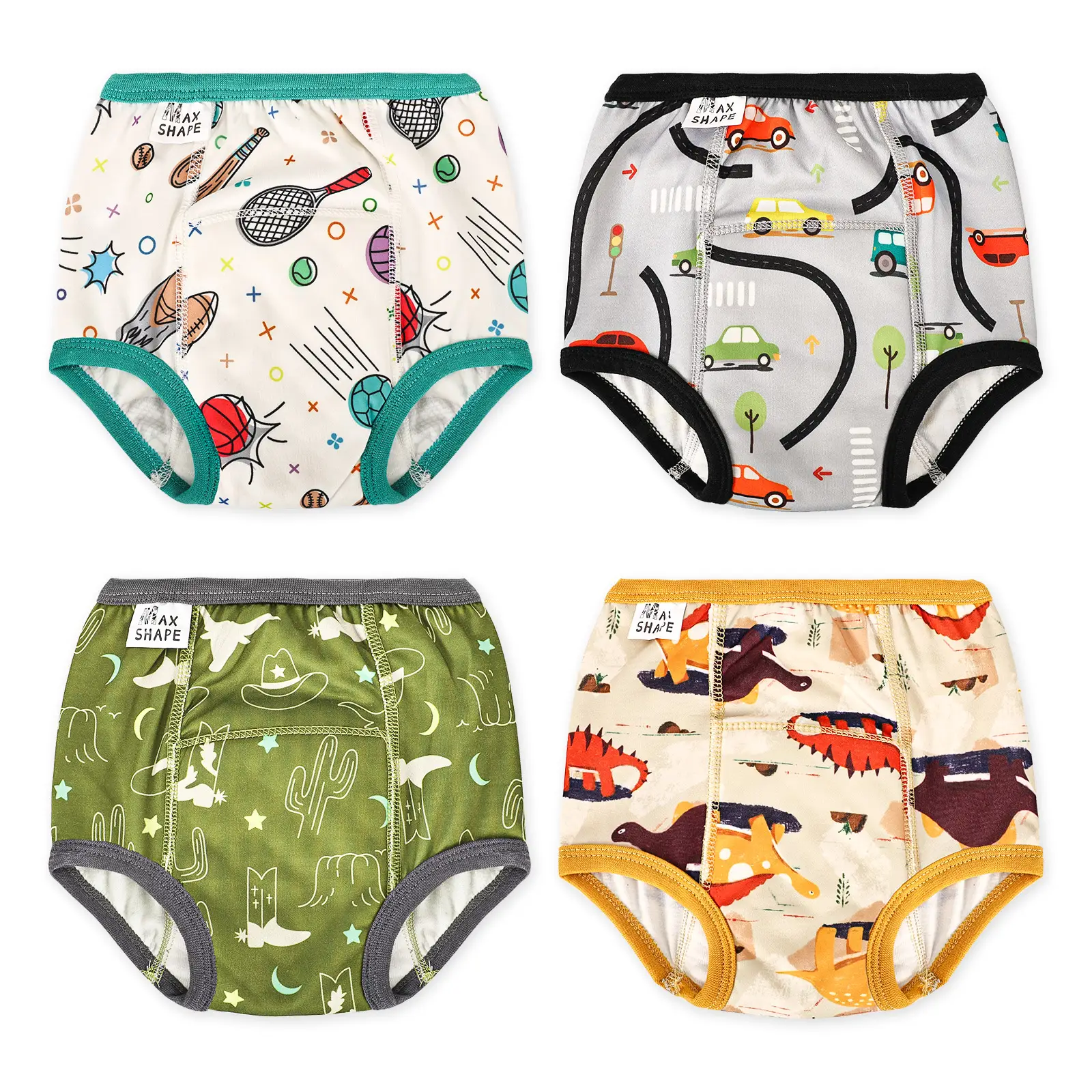 Max Shape 4 Pack Potty Training Underwear for Boys,Washable Baby Boy Toilet Training Pants Training Underwear Fit 2T-6T dealsforyoudays
