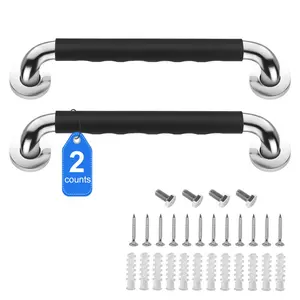 Stainless Steel Shower Handle, 2 Counts Non-slip Home Interior Bathroom Safety Handle, Wall Mounted Installation Shower Handle for Elderly & Disabled, Bathroom Accessories