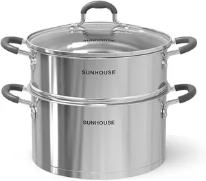 Sunhouse - 5.5 Quarts Multipurpose Stock Pot and Steamer Pot with PFOA-free,18/10 Stainless Steel Steam Pot for Cooking Vegetables, Seafood - Cooking Pot with Lid Suitable for Soups, Stews and Pasta