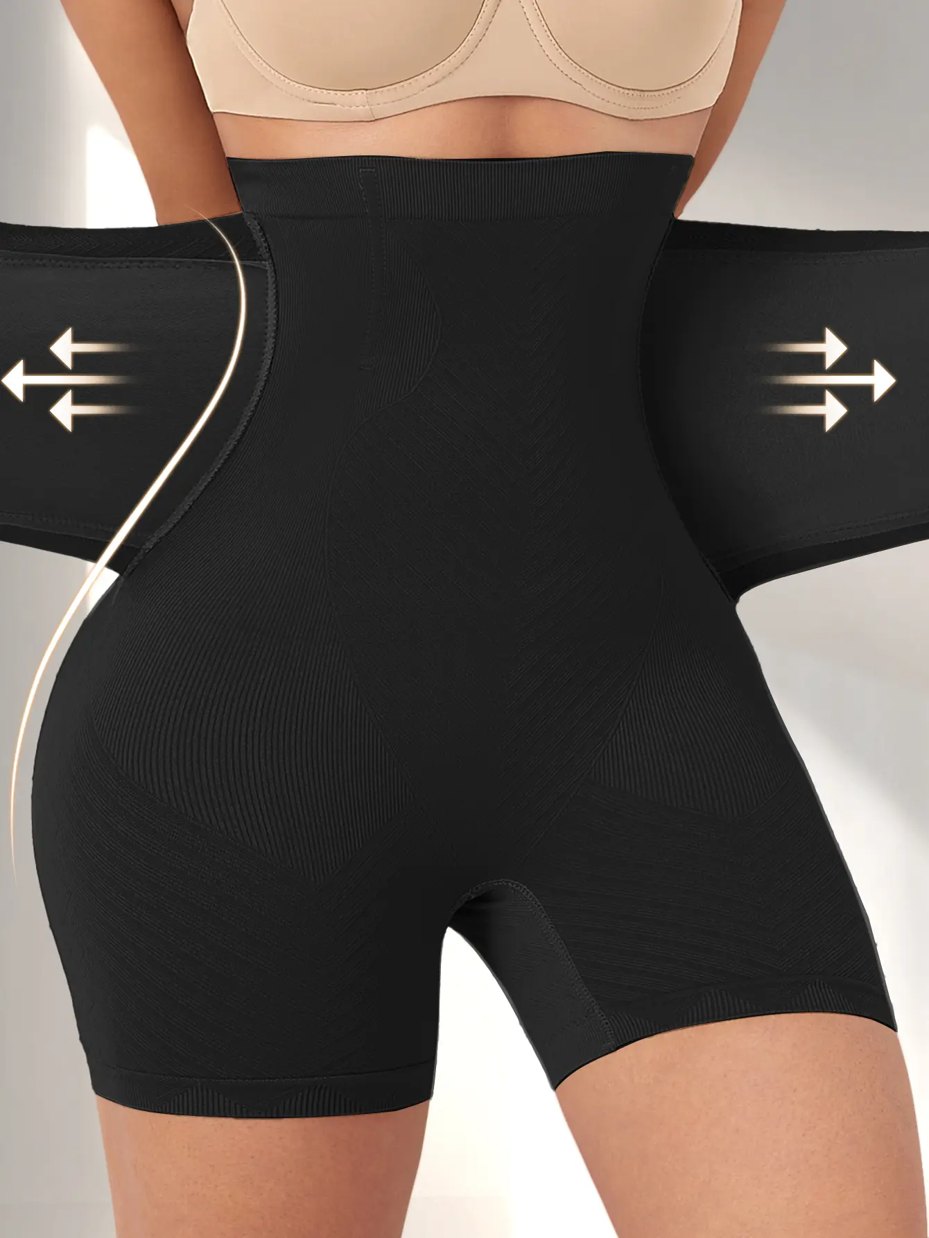 High-Waist Tummy Control Shaping Shorts for Women – Adjustable Multi-Row Hook Closure, Supportive Boning & Anti-Roll Thigh-Length Design