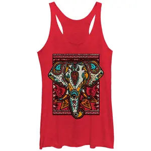 Women's Lost Gods Henna Elephant Border Racerback Tank Top