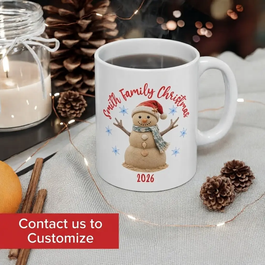 Personalized Coastal Christmas Mug, Custom Family Beach Holiday Gift