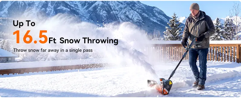 TaskStar Cordless Snow Blower - 40V 16" & 21V 12" Width Options, 2x4.0Ah Batteries, 16.5Ft Long Throw, Adjustable Handle Angle, 10 lbs Electric Shovel for Sidewalk, Pavement Surfaces