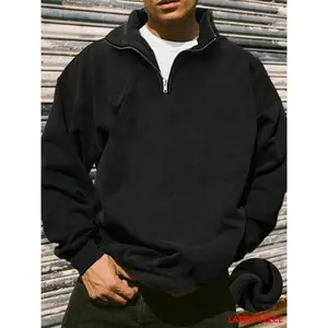 Men’s Half-Zip Polar Fleece Long-Sleeve Sweatshirt, Thick Solid Color Casual Warm Fashion Stand-Collar Pullover for Autumn & Winter