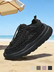 Wen's Rope Sandals, Woven Fisherman Sandals with Bungee Lacing, Lightweight Cushioned Non-Slip Athletic Adventure Sandals, Breathable Comfortable Wide Width Hiking Trail Sandals for Summer Beach Vacation Travel Hiking Walking, Stylish Retro Casual Wear Ou