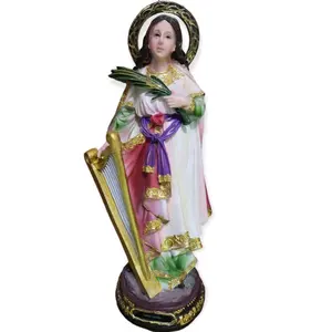 Santa Cecilia 12" Inches Tall Con Arpa Estatua Virgen de los Musicos Saint Brand New Religious Decor