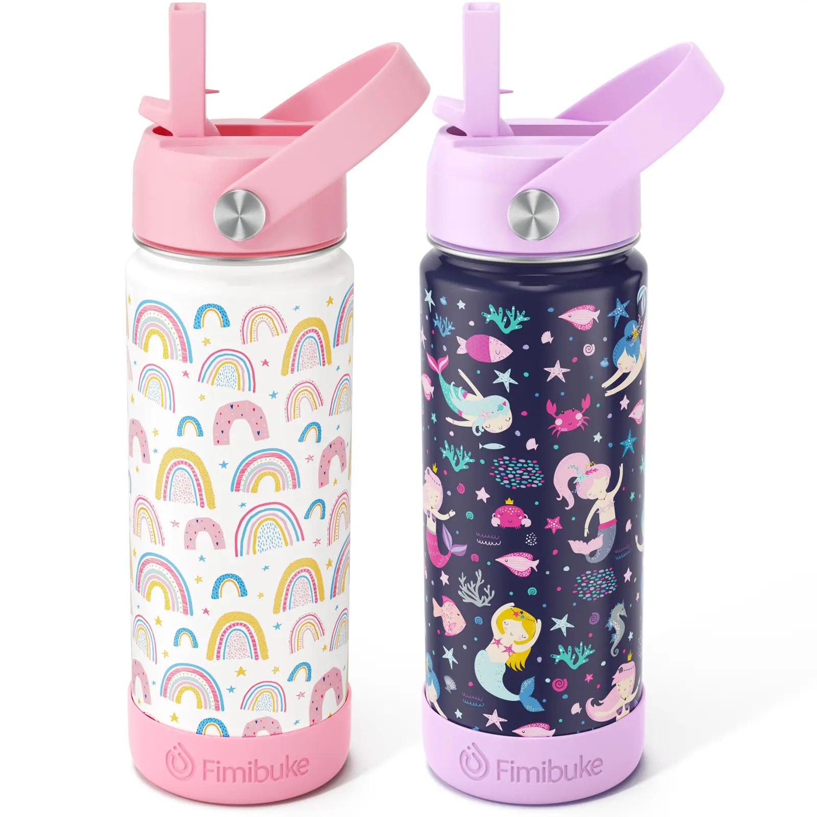 Fimibuke Insulated Water Bottle - 18oz BPA-FREE 18/8 Stainless Steel Cup with Straw Travel Tumbler Double Wall Vacuum Leak Proof  Water Bottle for School Boys Girls Mug Easter,dorm essentials,home decor,home essentials,camping essentials
