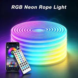 【DealsForYou】RGB Neon Rope Light, Flexible LED Neon Strip Lights with App & Remote Control, Music Sync Color Changing, IP67 Waterproof Cuttable LED Rope Lights for Bedroom, Gaming Room, Indoor & Outdoor Decor, 16.4ft/32.8ft/50ft/66ft/100ft/132ft Optional