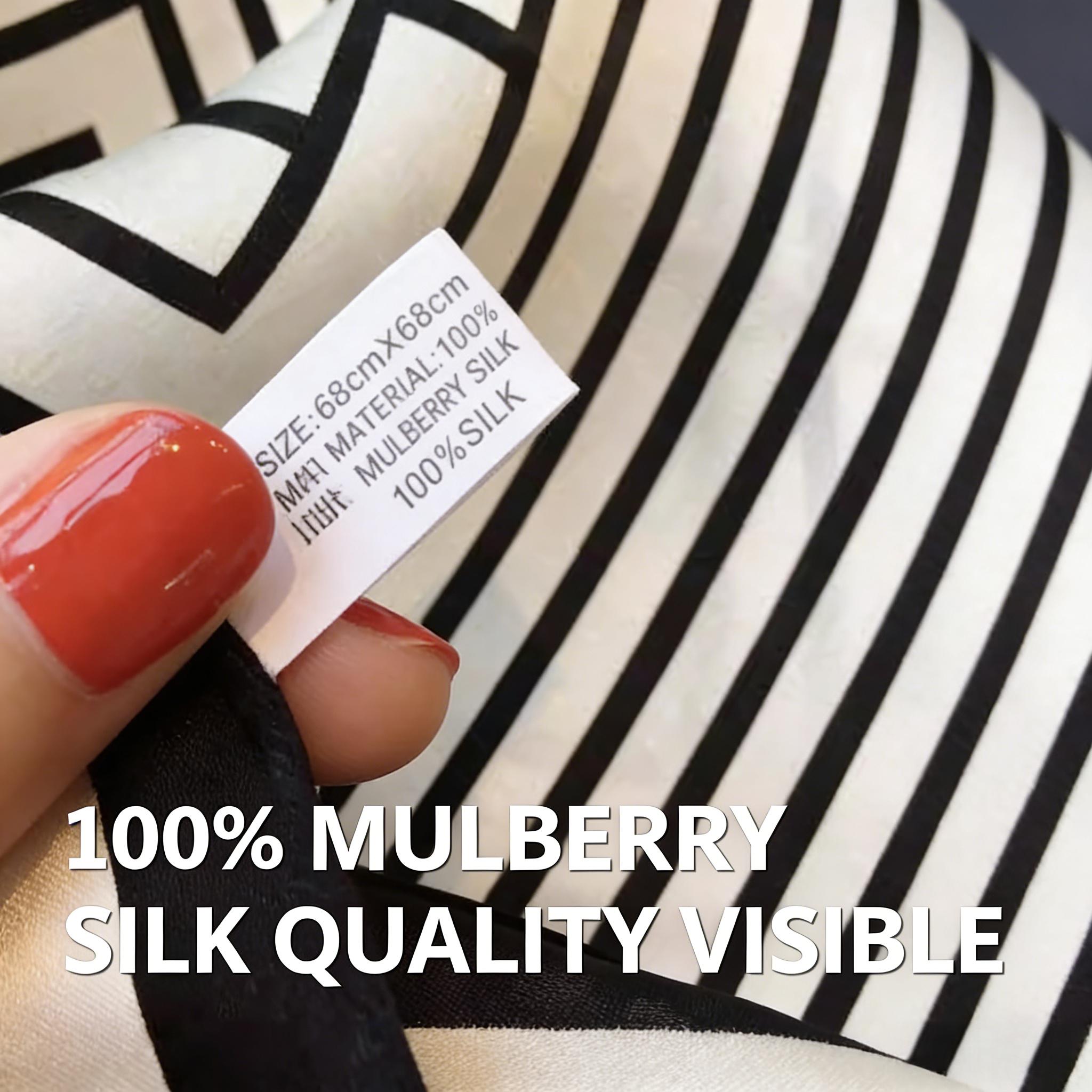 100% Mulberry Silk Scarf,  Scandinavian Minimalist Striped Genuine Silk Easy Style Women’s Square Scarf/Neck Wrap (70 cm) Trending Now