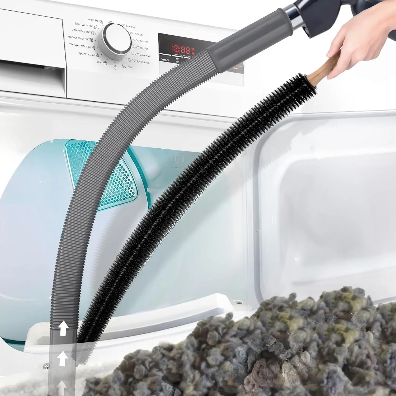 PetOde 2 Pieces Dryer Vent Cleaner Kit Compatible with Most Vacuum Cleaner, Dryer Lint Brush and Vacuum Hose Attachment with Universal Connector, Quickly Lint Remover