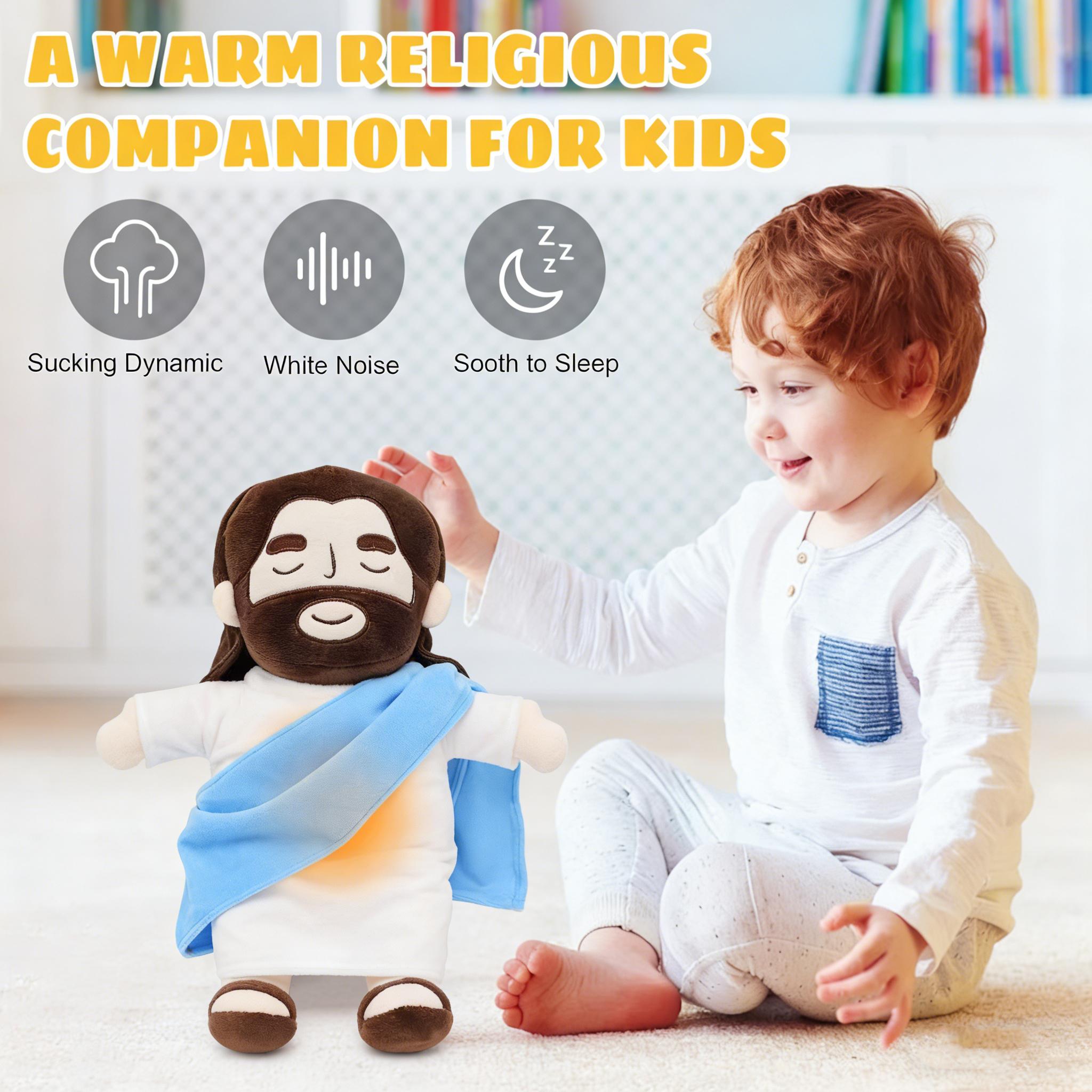 Jesus Breathing Plush Toy with Light & Music, 15" Soft Christian Gift, Easter & Mother's Day Gift for Kids, Baptism Religious Decor